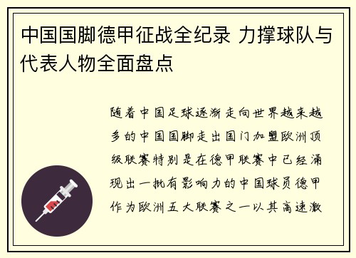 中国国脚德甲征战全纪录 力撑球队与代表人物全面盘点