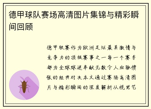 德甲球队赛场高清图片集锦与精彩瞬间回顾