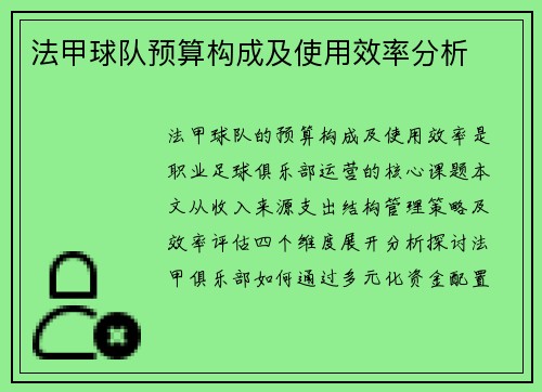 法甲球队预算构成及使用效率分析